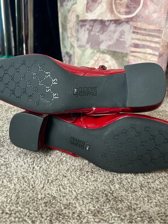 Franco Sarto Red Patent Mid-Calf Buckle Boots - Picture 9 of 9